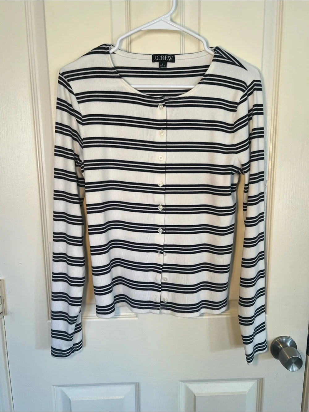 J.Crew Black White Striped Rib Knit Cardigan Top Size Large